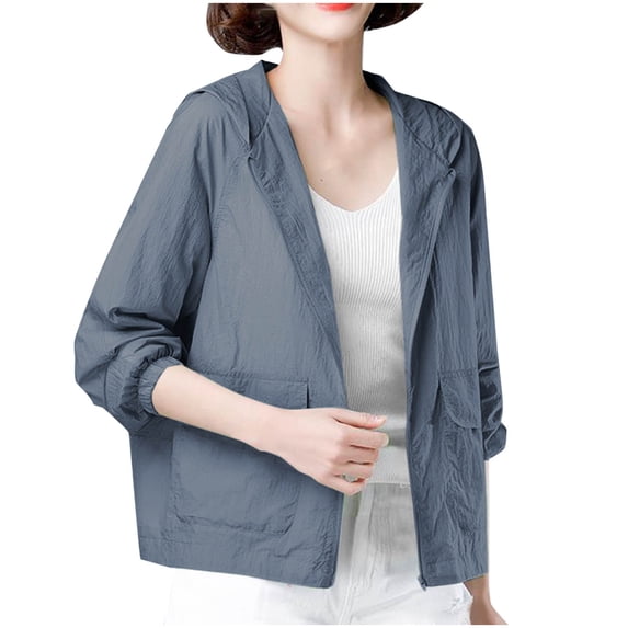 Womens UPF 50+ Sun Protection Hoodie Jacket Lightweight Zip Up Casual Summer Outgoing Top