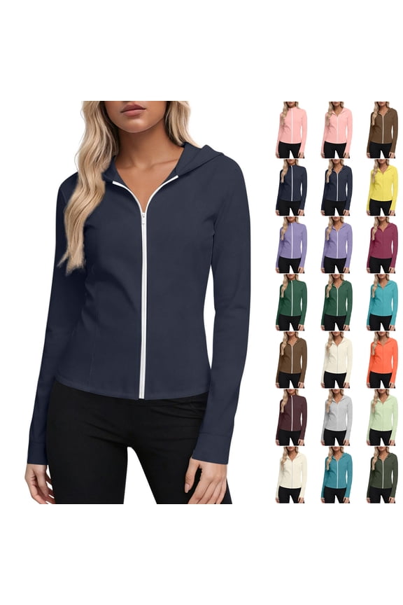 Womens UPF 50+ Sun Protection Hoodie Jackets Light Weight Long Sleeve Shirts Quick Dry Hiking Outdoor Full Zip Tops