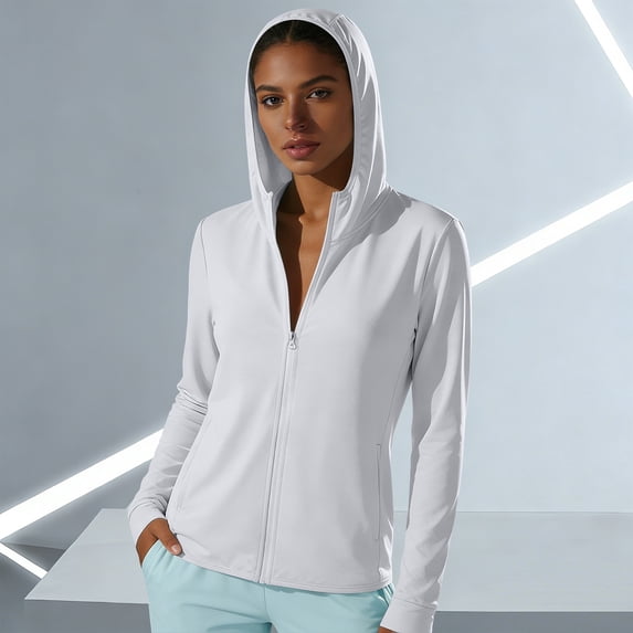 Womens UPF 50+ Sun Protection Hoodie, Plus Size Full Zip Lightweight Breathable Quick Dry UV Blocking Sun Shirt for Hiking Camping Outdoor Daily Wear