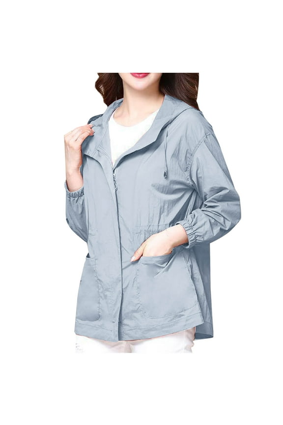 Womens UPF 50+ Sun Protection Thin Jacket Hooded Coat Outdoor Long Sleeve Summer Casual Outerwear Top