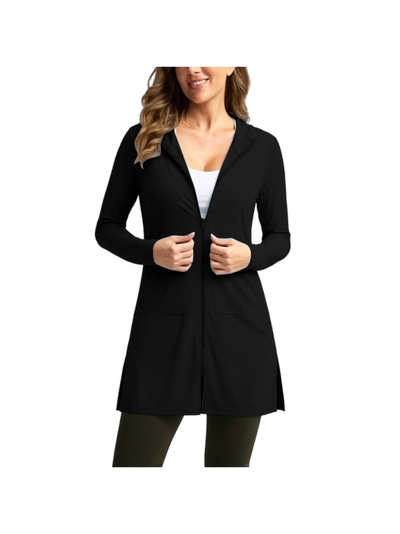 Womens UPF 50 Swim Cover Up Sun Protection Hoodie SPF Lightweight Jacket Solid Long Sleeve Beach Jacket
