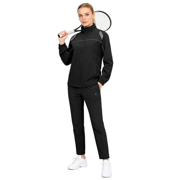 Womens UPF 50+ Tracksuit, Water Resistant Reflective for Hiking Running Black/Gray XS
