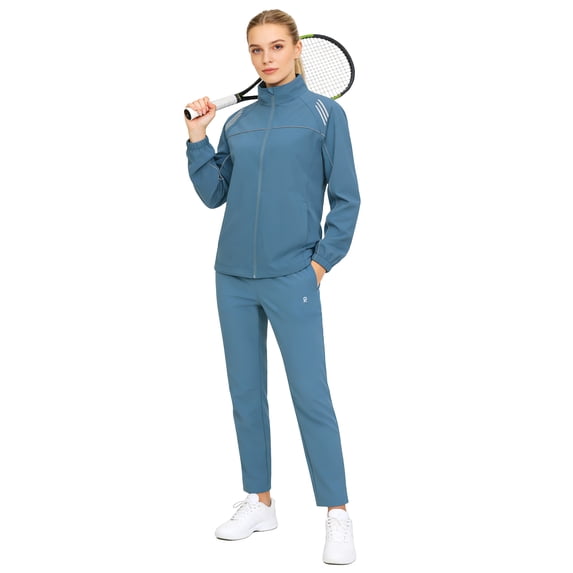 Womens UPF 54+ Tracksuit, Water Resistant Reflective for Hiking Running Blue/Light Blue XL