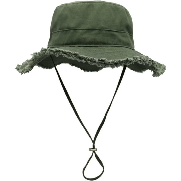 Womens UPF50  Cotton Wide Brim Sun Hat with Strap Ladies Summer Floppy Hats Packable Women Washed Fringes Bucket Hat