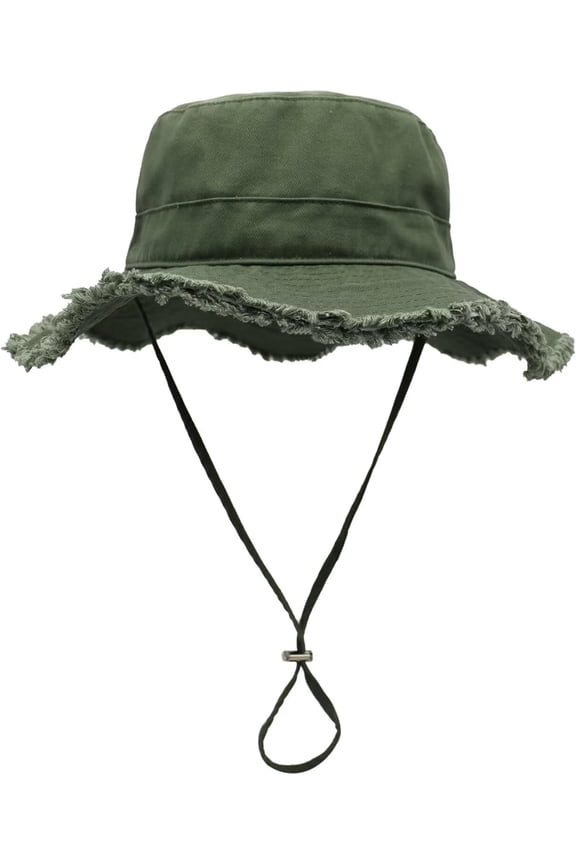 Womens UPF50+ Cotton Wide Brim Sun Hat with Strap Ladies Summer Floppy Hats Packable Women Washed Fringes Bucket Hat