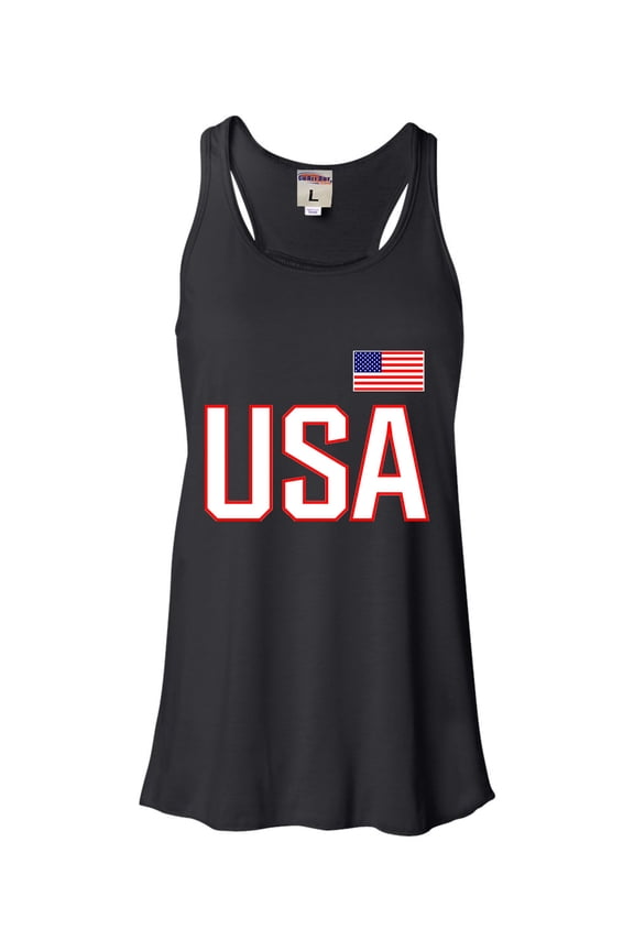 Womens USA National Pride Flowy Racerback Tank Top T-Shirt