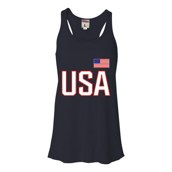 Womens USA National Pride Flowy Racerback Tank Top T-Shirt