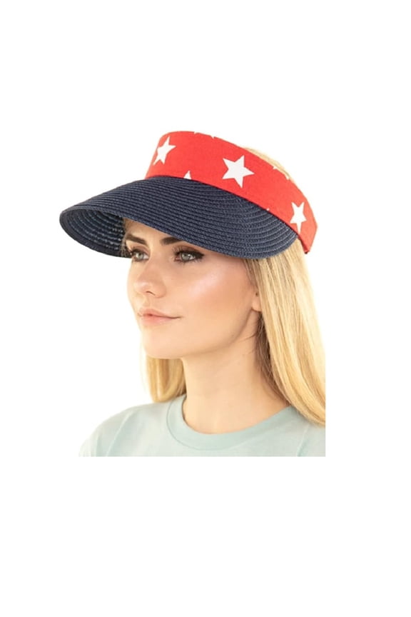 Womens USA Sun Visor American Flag Hat Beach Lake Garden Adjustable Patriotic Cap