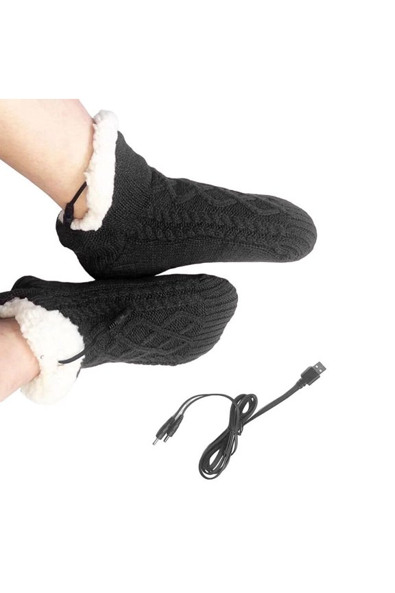 Womens USB Heated Fleece Fuzzy Socks Thermal Winter Feet Heating Pad Cozy Foot Warmer Christmas House Slipper Socks