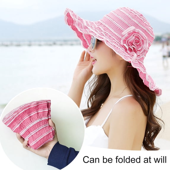 Womens UV Protection Wide Brim Hats,Flower Foldable Hat for Travel