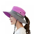 thumbnail image 1 of Womens UV Protection Wide Brim Sun Hats, Bucket Hat Wide Brim Quick Drying Breathable Packable Foldable Sunshade Sun Ponytail Cap, Purple, 1 of 6