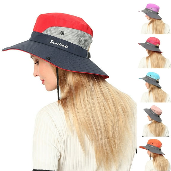 Womens UV Protection Wide Sun Hat Cooling Mesh Ponytail Foldable Cap