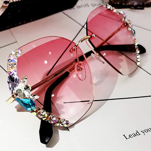 Womens Sunglasses UV400 Resin Lens Rhinestone Decor Plate Frame Neon Gray Diamond Casual Everyday Style Trendy