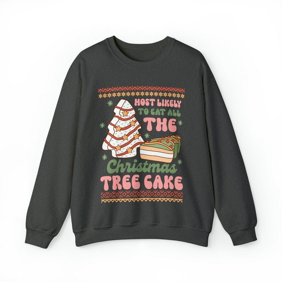Womens Ugly Christmas Sweater, Funny Christmas Tree Cake Sweatshirt Gift