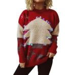 Womens Ugly Christmas Sweater Novelty Sequined Crew Neck Sweater Handmade Christmas Tree Deer Jacquard Pullover Sweater