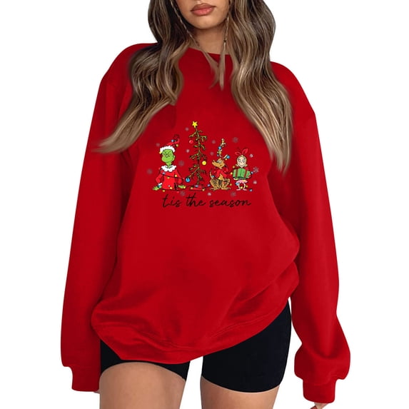 Womens Ugly Christmas Sweatshirts Christmas Tree Graphic 2025 Cute Xmas Holiday Long Sleeve Pullover Red Large