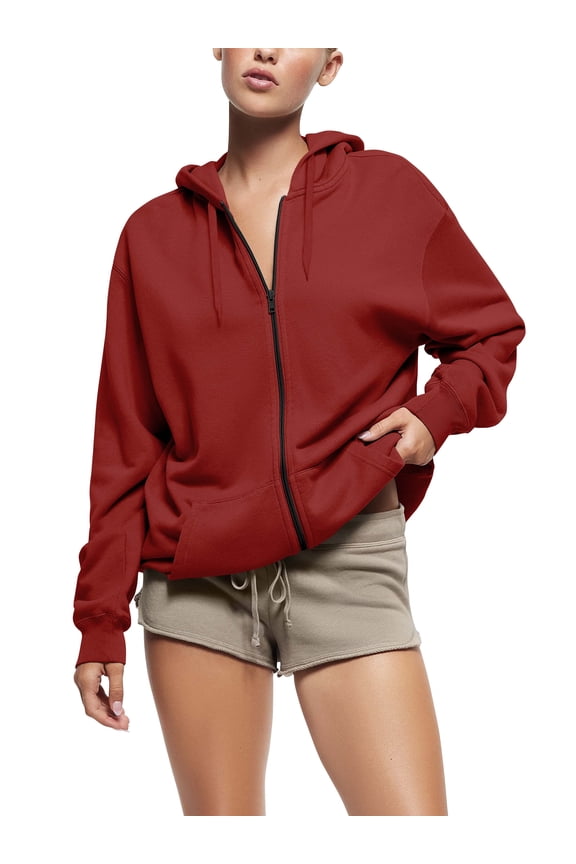 Womens Ultimate Heavyweight Zip Up Hoodie Jacket Loose Fit Fleece Essentials Oversized Outerwear