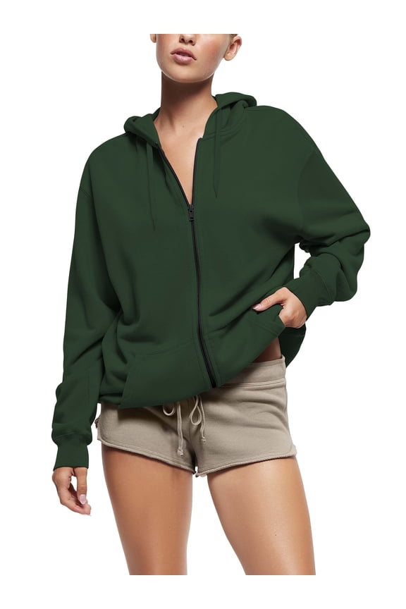 Womens Ultimate Heavyweight Zip Up Hoodie Jacket Loose Fit Fleece Essentials Oversized Outerwear