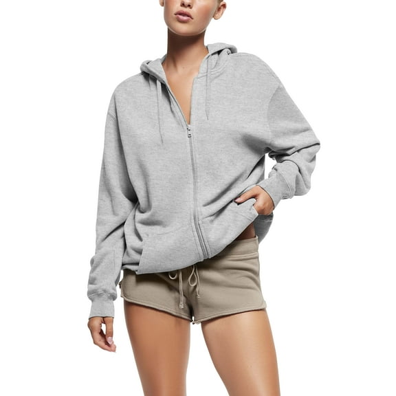 Womens Ultimate Heavyweight Zip Up Hoodie Jacket Loose Fit Fleece Essentials Oversized Outerwear