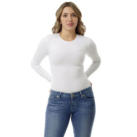 Womens Ultra Light Cotton Spandex Compression Crew Neck Top Long Sleeves