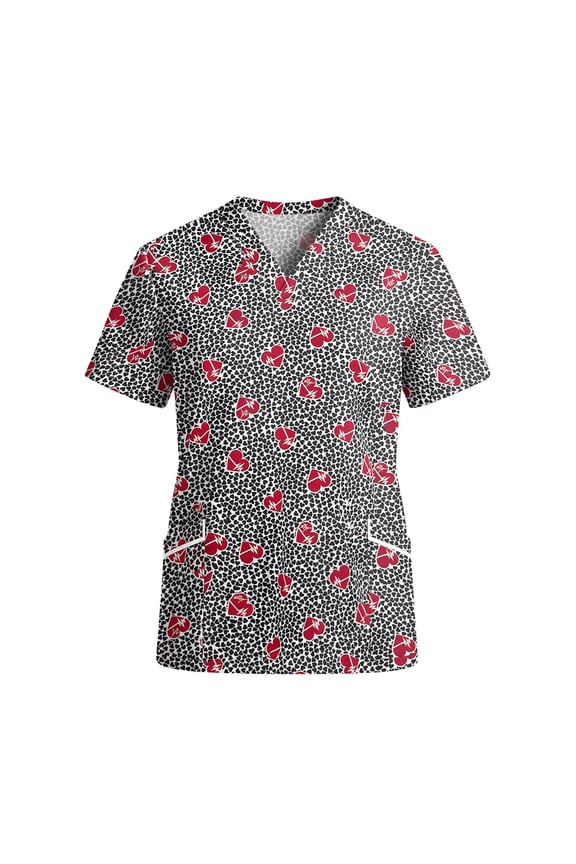Womens Under Scrub Tops Animal Printed Scrubs Stretch Dog Cat Pattern Uniforms Cute Pattern Nursing Workwear