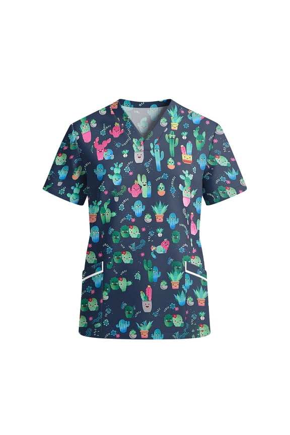 Womens Under Scrub Tops Animal Printed Scrubs Stretch Dog Cat Pattern Uniforms Cute Pattern Nursing Workwear