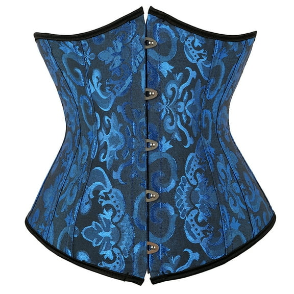 Womens Underbust Corset Plus Size Gothic Corset Cincher Medieval Corsets for Women Jacquard Vintage Waist Corset Top Black Blue Size L