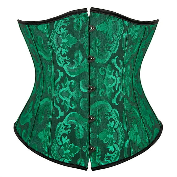 Womens Underbust Corset Plus Size Gothic Corset Cincher Medieval Corsets for Women Jacquard Vintage Waist Corset Top Black Green Size XS
