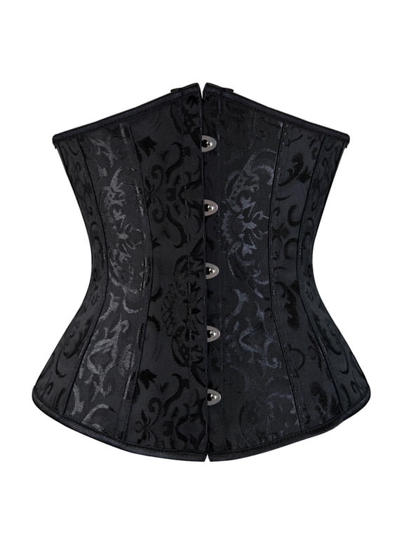 Womens Underbust Corset Plus Size Gothic Corset Cincher Medieval Corsets for Women Jacquard Vintage Waist Corset Top Black Size S