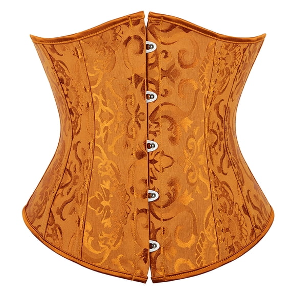 Womens Underbust Corset Plus Size Gothic Corset Cincher Medieval Corsets for Women Jacquard Vintage Waist Corset Top Gold Size L