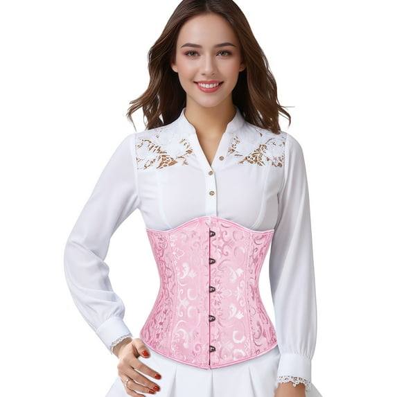 Womens Underbust Corset Plus Size Gothic Corset Cincher Medieval Corsets for Women Jacquard Vintage Waist Corset Top Pink Size 3XL