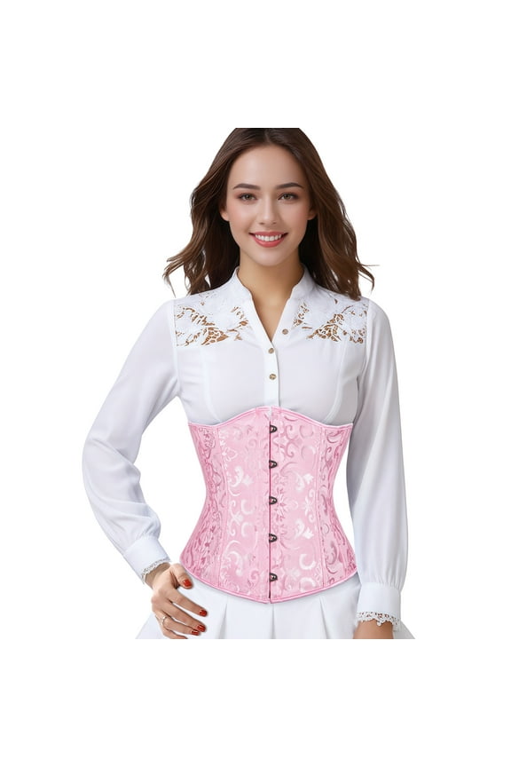 Womens Underbust Corset Plus Size Gothic Corset Cincher Medieval Corsets for Women Jacquard Vintage Waist Corset Top Pink Size M