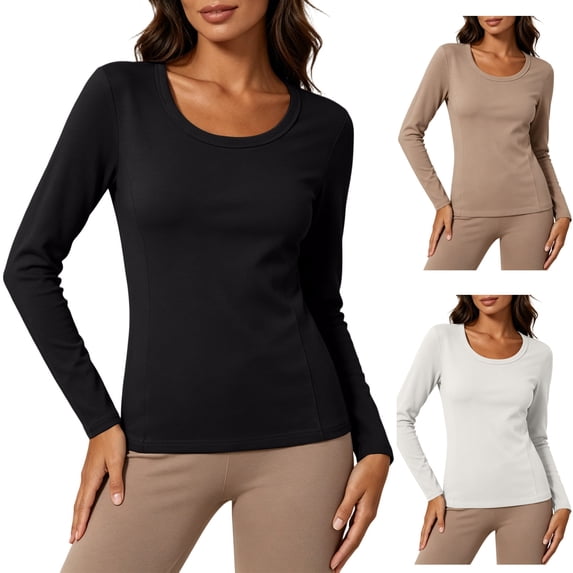 Womens Underscrub Ribbed Knit Long Sleeve Tee Scoop Neck Slim Fit Base Layer Top Soft Stretch for Nurses Fall Winter Everyday Wear, Black, M