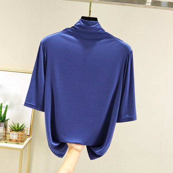 Womens Undershirt Modal Elbow-Length Sleeve High Neck Slim Fit Soft Breathable Layering Top Stretch Casual Shirt