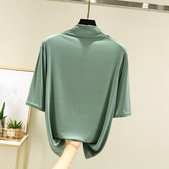 Womens Undershirt Modal Elbow-Length Sleeve High Neck Slim Fit Soft Breathable Layering Top Stretch Casual Shirt