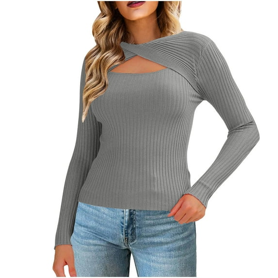 Womens Undershirt Slim Fit Hollow Knit Shirt Casual Long Sleeve Pullover Top