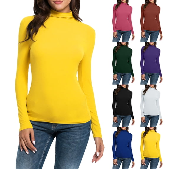 Womens Undershirt Turtleneck Long Sleeve Slim Fit Stretchy Layer Tee Shirts Casual Basic Lightweight Tops Black L