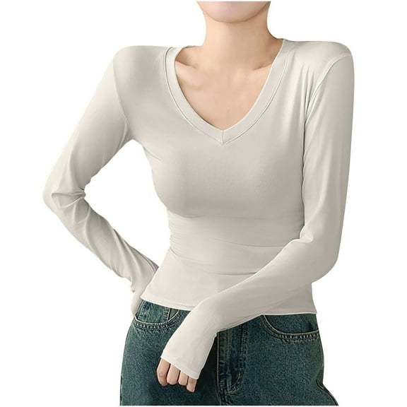 Womens Undershirts Long Sleeve V-Neck Pullover Casual Tops Lightweight Soft Stretch Base Layer