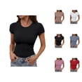 thumbnail image 1 of Womens Undershirts Short Sleeve Crewneck Slim Fit Plain T Shirts Spring Summer Basic Tops, 1 of 5