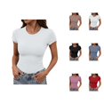 thumbnail image 1 of Womens Undershirts Short Sleeve Crewneck Slim Fit Plain T Shirts Spring Summer Basic Tops, 1 of 3