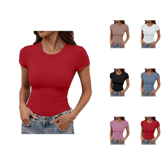 Womens Undershirts Short Sleeve Crewneck Slim Fit Plain T Shirts Spring Summer Basic Tops