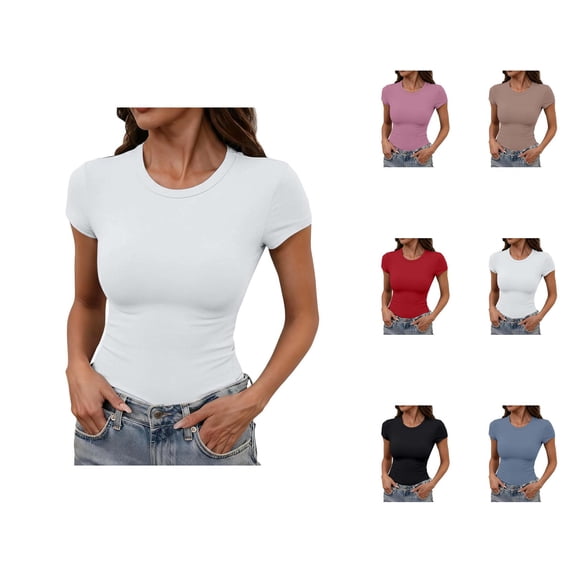 Womens Undershirts Short Sleeve Crewneck Slimming Plain T Shirts Spring Summer Basic Tops