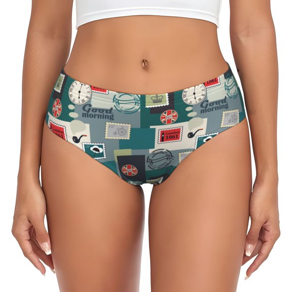 Womens Underwear - 1861 Stamp Pattern No Show Seamless Underwear for Women, Stretch Women's Panties, Hipster Soft Comfort Ladies Panties Bikini Underwear Briefs