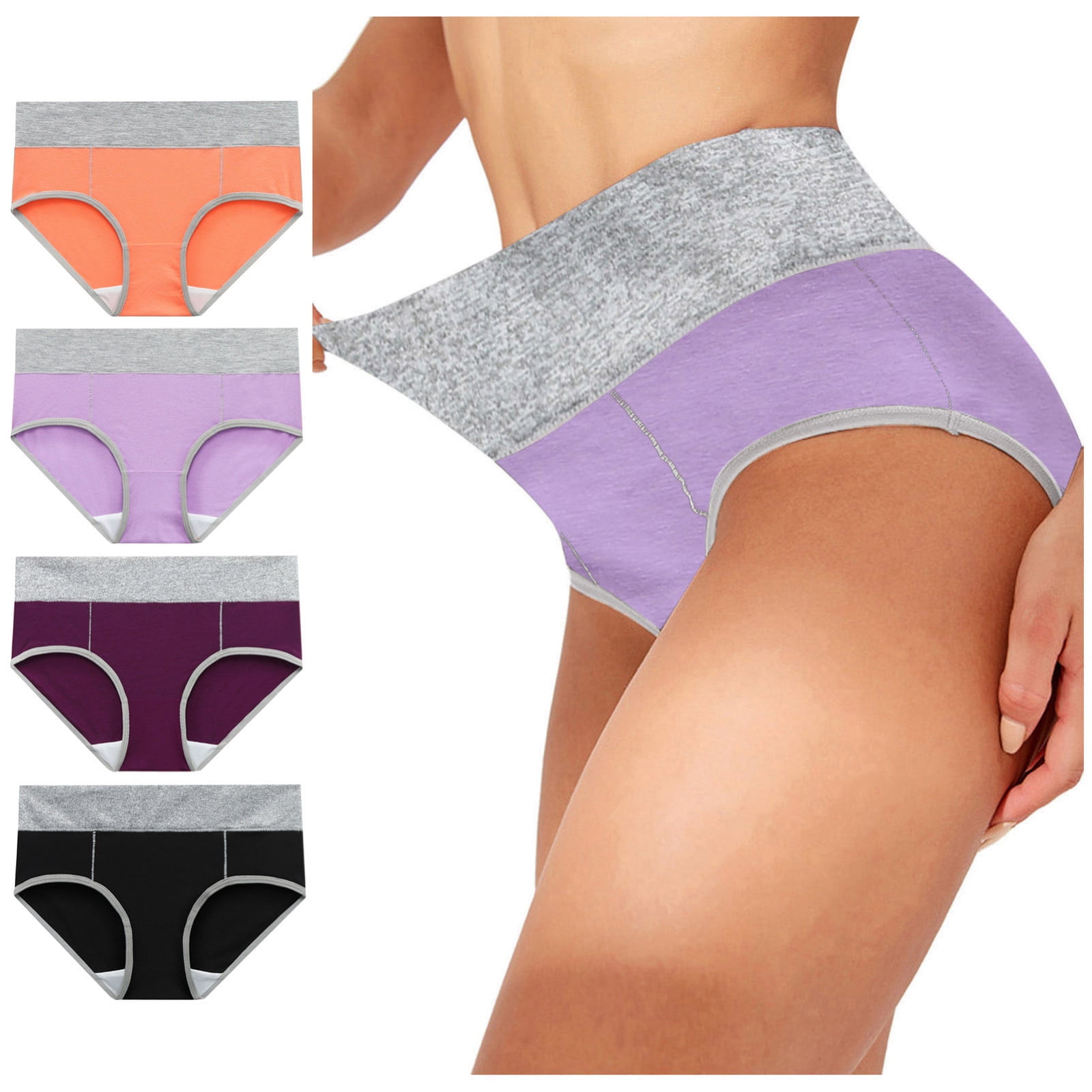 Underwear for Women 4PC Pack Women Solid Color Patchwork Briefs