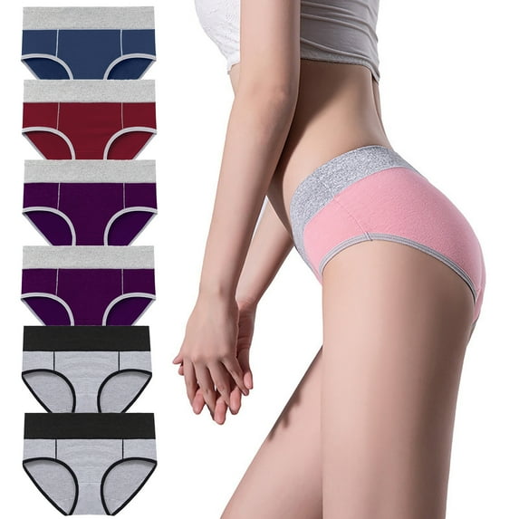 Womens Underwear 6 Packs Plus Size M-5X High Waisted Stretchy Panties Ladies Casual Color Block Breathable Full-Cut Hipsters Briefs