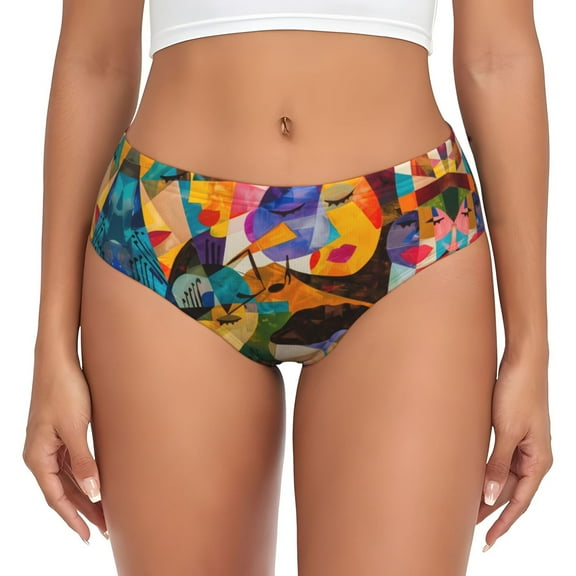 Womens Underwear - Abstract Musical Faces No Show Seamless Underwear for Women, Stretch Women's Panties, Hipster Soft Comfort Ladies Panties Bikini Underwear Briefs