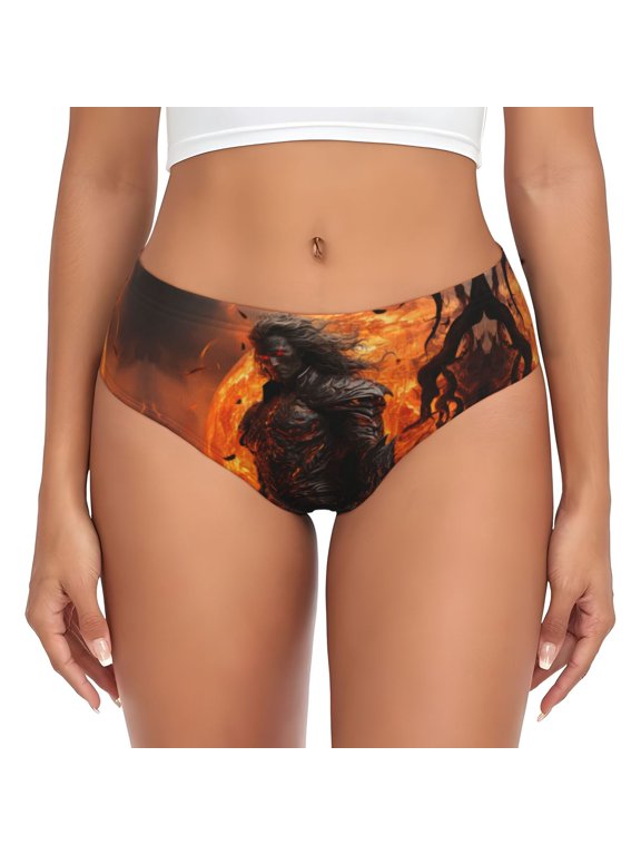 Womens Underwear - Angry Fireball Flame Warrior No Show Seamless Underwear for Women, Stretch Women's Panties, Hipster Soft Comfort Ladies Panties Bikini Underwear Briefs
