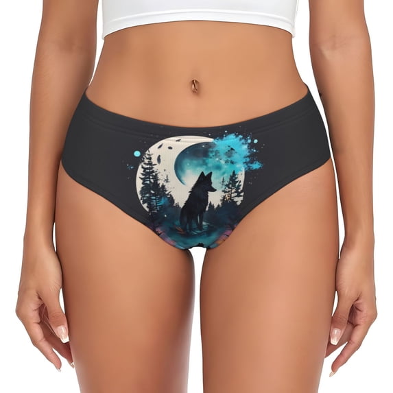 Womens Underwear Artistic Moon Valley Wolf Cuteness No Show Seamless Underwear for Women, Soft Stretch Women's Panties, Hipster Ladies Panties Bikini Underwear Briefs