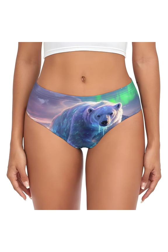 Womens Underwear - Aurora Icy Blue Polar Bear No Show Seamless Underwear for Women, Stretch Women's Panties, Hipster Soft Comfort Ladies Panties Bikini Underwear Briefs