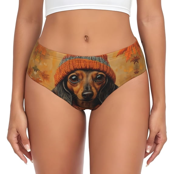 Womens Underwear Autumn Dachshund Cozy Hat Cuteness No Show Seamless Underwear for Women, Soft Stretch Women's Panties, Hipster Ladies Panties Bikini Underwear Briefs